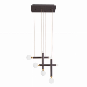 Nowoczesna lampa wisząca brązowe walce białe klosze i złote dodatki  Vivida International 0080.31.BRL Seventy 4 LED 4x4W i 4x2W