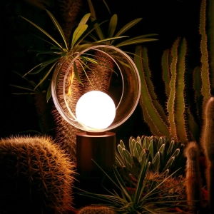 Lampa stołowa z brązową podstawą i szklaną obręczą Vivida International 0082.41.BRL Cosmit G9 32cm