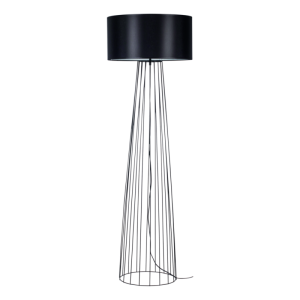 Lampa podłogowa czarna metalowy stelaż nowa ażurowa z prętów pionowych abażur walec z tkaniny Britop 79249104 Swan 1xE27