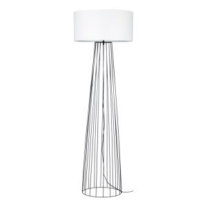 Lampa podłogowa metalowa noga z czarnych prętów biały abażur walec z tkaniny Britop 79229104 Swan 1xE27
