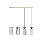 Lampa wisząca cztery metalowe abażury z pionowych prętów czarne tubki z drewnianym elementem dąb bejcowany szary Britop 195109457 Timeo 4xE27
