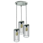 Lampa wisząca loftowa industrialna trzy abażury z czarnych metalowych prętów szara sosnowa podsufitka Wisząca Britop 195109357R Timeo 3xE27