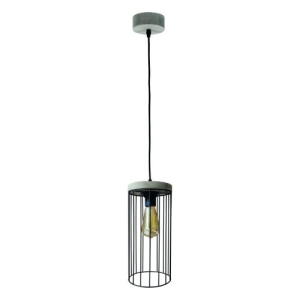Lampa wisząca metalowy czarny abażur walec ażurowy z drewnianym mocowaniem sosna szara bejca Britop 195109157 Timeo 1xE27