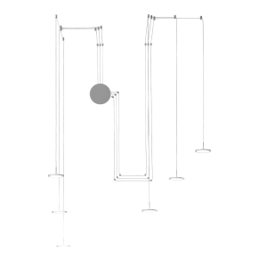 Biała nowoczesna techniczna lampa wisząca podwieszana jak układ scalony Vivida International 0073.35.BI Mystery 60W 3000K kable 5m
