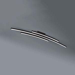 Czarna lampa sufitowa trzy lekko zagięte listwy Vivida International 0041.21.NE Bow LED 48W 3000K 120cm