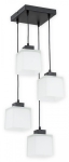 Lampa wisząca z kloszami kostkami na czarnej podsufitce Lemir O2975 W4 CZA + BIA Teru 4xE27