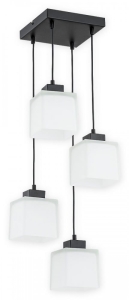 Lampa wisząca z kloszami kostkami na czarnej podsufitce Lemir O2975 W4 CZA + BIA Teru 4xE27