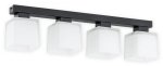 Lampa sufitowa czarna listwa i cztery szklane klosze Lemir O2974 P4 CZA + BIA Teru 4xE27