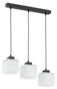 Lampa wisząca trzy białe klosze na czarnym zwisie i listwie Lemir O2973 W3 CZA + BIA Teru 3xE27