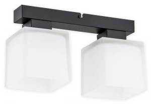 Czarny klasyczny plafon z dwoma szklanymi kloszami Lemir O2972 P2 CZA + BIA Teru 2xE27