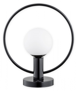 Czarna lampa stołowa z obręczą i szklanym kloszem kulą Lemir O2948 L1 CZA Rico E14