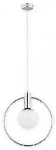 Lampa wisząca biała kula w chromowanej obręczy 35cm Lemir O2941 W1 CH Rico E14