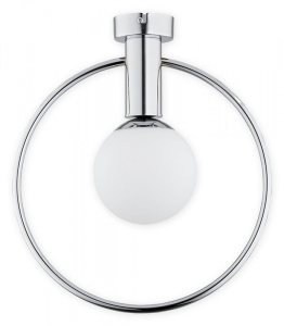 Chromowana lampa sufitowa tuleja i obręcz z białym kloszem kulą Lemir O2941 P1 CH Rico E14