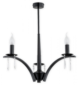 Czarny potrójny żyrandol z kryształkami Lemir O2863 W3 CZA Kapra 3xE14