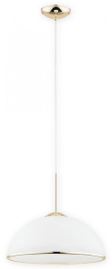 Lampa wisząca z białym kopułowym kloszem i złotymi dodatkami Lemir O3137 W1 ZL Freja E27 35cm
