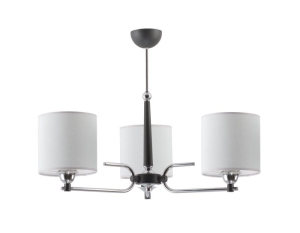 Chromowany szeroki żyrandol z grafitowymi dodatkami i szarymi abażurami Jupiter 1407 Twingo 3xE27 72cm