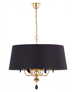 Lampa wisząca złoty żyrandol z dużym czarnym abażurem i kryształami Jupiter 1796 Egida EG 6 ms 6xE27 74cm