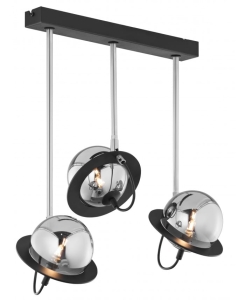 Czarna lampa wisząca z niklowymi dodatkami i kloszami w stylu planet Jupiter 1895 Planet Pe 3 Cz Ni 3xG9