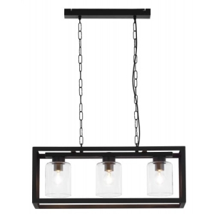 Lampa wisząca na łańcuchu z prostokątną czarną ramą i szklanymi kloszami Jupiter 1805 Macari Mi 3xE27 69cm