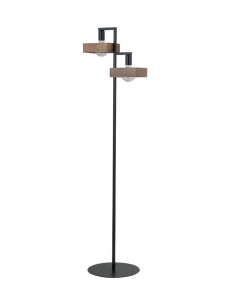 Czarna prosta lampa podłogowa z elementami sklejki Sigma 50273 Robin 2xE27 160cm