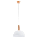  Lampa wisząca do jadalni z białym szklanym kloszem i drewnianą oprawką Anja Alfa 9626 E27 90cm x 30cm