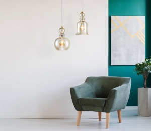 Lampa Wisząca Szklany Klosz Maytoni P003PL-01BZ Tone E27 21cm x 150cm mosiądz bursztynowy klosz