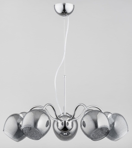Chromowana lampa wisząca do salonu przydymione klosze z srebrnymi drobinkami Nandu Alfa 27375 5xE27 65cm x 65cm