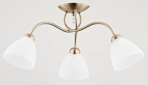 Lampa sufitowa na trzy białe klosze ozdobna zawieszka i stelaż patyna Amarillo Alfa 23753 3xE27 28cm x 58cm