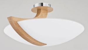 Lampa sufitowa szklany biały talerz z drewnianą rączką Ampla Alfa 90058 3xE14 25cm x 54cm