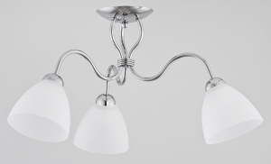 Chromowana lampa sufitowa do salonu na trzy białe szklane klosze Ariel Alfa 22603 3xE27 30cm x 48cm