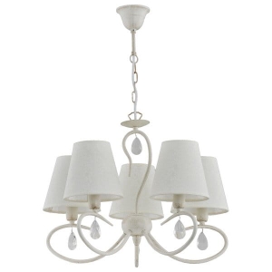 Lampa wisząca żyrandol klasyczny z abażurami antyczna biel ozdobne kryształki Bali White Alfa 18525 5xE14 70cm x 50cm