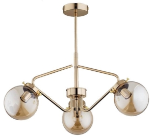 Lampa Sufitowa Żyrandol Alfa 27583 Barsum 3xE14 56cm x 48cm stelaż złoty klosze bursztynowe