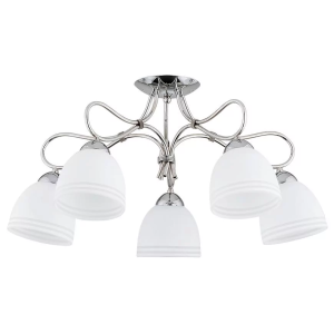 Lampa sufitowa chromowana na białe szklane klosze zdobione paskami Fila Alfa 26295 5xE27 30cm x 64cm