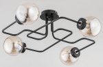 Nowoczesna lampa sufitowa czarna z prostokątnym układem ramion bursztynowe szklane klosze kule Grap Alfa 24774 4xE14 23cm x 63cm