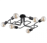 Lampa sufitowa industrialna czarna prostokątny układ ramion odsłonięte oprawki na żarówki Hook Alfa 24746 6xE27 22cm x 53cm x 63cm