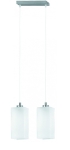 Podwójna lampa wisząca nad stół srebrna podłużne sześcienne białe szklane klosze Ice Alfa 115 2xE27 120cm x 30cm