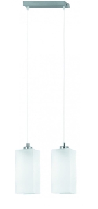 Podwójna lampa wisząca nad stół srebrna podłużne sześcienne białe szklane klosze Ice Alfa 115 2xE27 120cm x 30cm