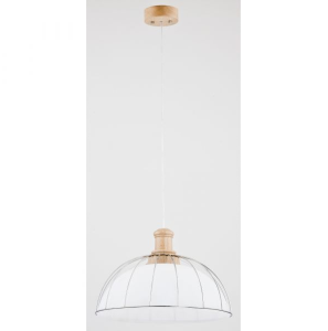 Lampa wisząca pojedyncza drewniana z białym szklanym kloszem w metalowej kratce Subaru Alfa 60314 E27 90cm x 41cm