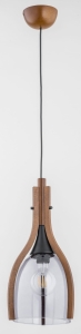 Pojedyncza drewniana lampa wisząca smukły szklany klosz z czarną oprawką Trivet Alfa 60649 E27 90cm x 20cm