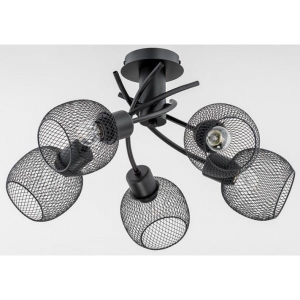 Nowoczesna lampa sufitowa czarna metalowe klosze druciane koszyki zawinięte ramiona Watsa Alfa 25795 5xE27 