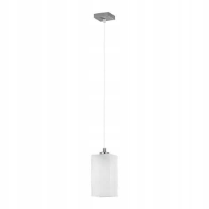 Pojedyncza lampa wisząca srebrna z białym wąskim sześciennym szklanym kloszem Ice Alfa 114 E27 100cm x 10cm