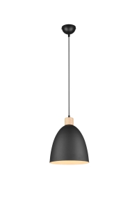 Lampa wisząca sufitowa nad stół czarny metalowy abażur z drewnem RL R62911132 Zibal 1xE27 25cm 