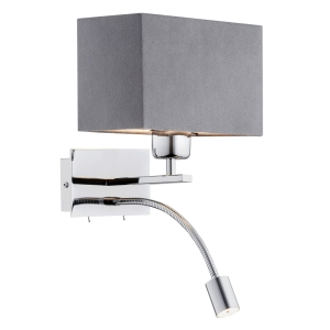 Lampa ścienna kinkiet z reflektorem i abażurem Argon 1053 Bill E27 i LED 4,5W 3000K dwa włączniki szary chrom
