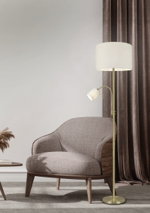 Lampa stojąca Podłogowa Trio 403900208 Hotel 2xE27 170cm x 40cm Mosiądz Biały