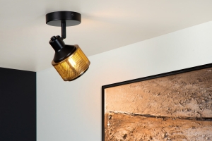 Czarna lampa sufitowa reflektorek z mosiężnym kloszem Lucide 77980/01/30 Rafa E14