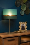 Złota lampa stołowa z zielonym abażurem Lucide 10509/81/33 Extravaganza E14 50x30cm