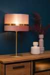 Złota lampa stołowa z różowym abażurem Lucide 10509/81/66 Extravaganza E14 50x30cm
