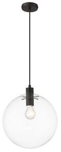 Lampa wisząca szklana przezroczysta kula na czarnym przewodzie Light Prestige LP-004/1P L BK Puerto 1xE27 30cm