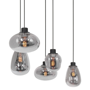 Czarna industrialna lampa wisząca przydymione klosze Steinhauer 3078ZW Reflexion 5xE27 100cm