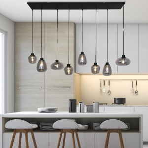 Czarna industrialna lampa wisząca przydymione klosze Steinhauer 2680ZW Reflexion 8xE27 140cm